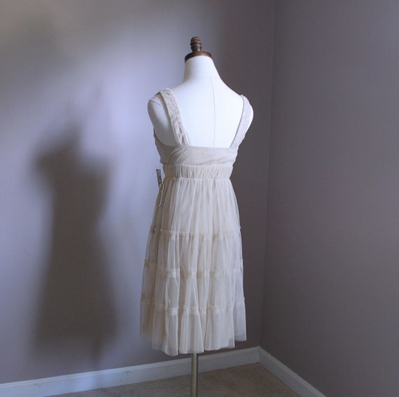 Beige Layered Net Babydoll Dress, Small - image 2