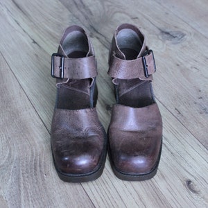 Vintage Mary Jane Lug Sole Shoes, Brown Leather, Size 6