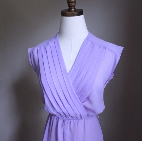 Petite 80's Vintage Lilac Purple Dress, Size 1 - image 3