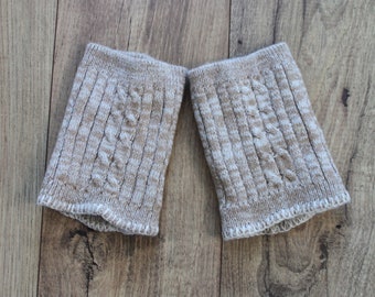 Cable Knit Boot Cuffs, Tan Beige