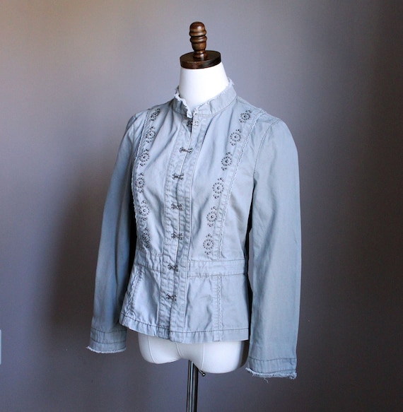 Vintage Esprit Gray Canvas Jacket, Stud Details, XS-S