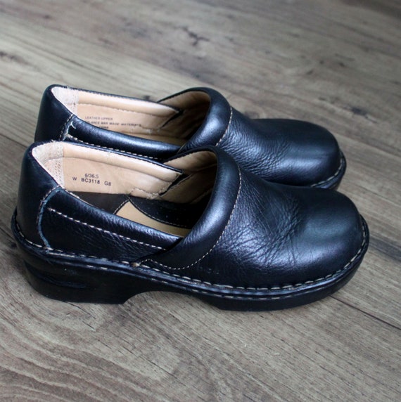 B.O.C. Born Concept Black Leather Clogs, Size 6 - image 1