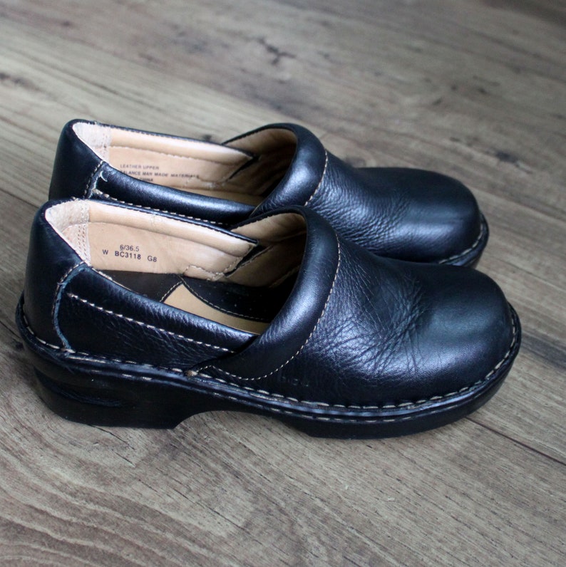 B.O.C. Born Concept Black Leather Clogs, Size 6 image 1
