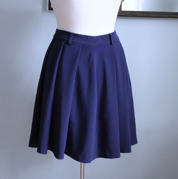 Vintage Navy Blue Pleated Flare Skirt, Small - image 1