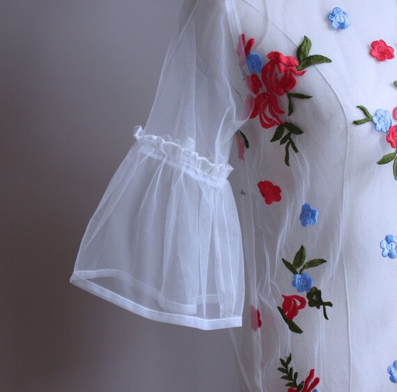 White Tulle Floral Embroidered Top, Small - image 4