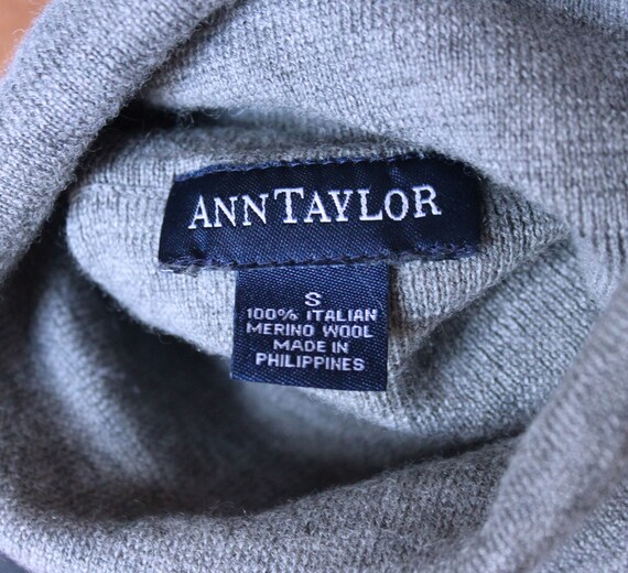 Small Merino Wool Turtleneck Gray Sweater, Ann Ta… - image 4