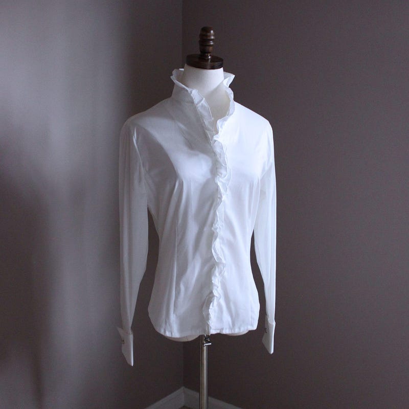 White Ruffle Blouse Etsy
