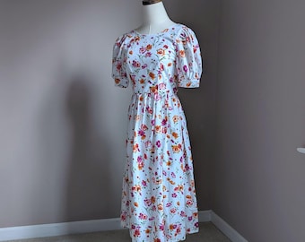 Petite Vintage Floral Peasant Dress, Cottage Core