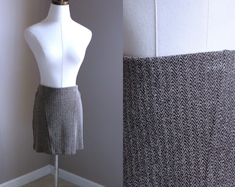 Vintage Herringbone Mini Skirt, XS Brown