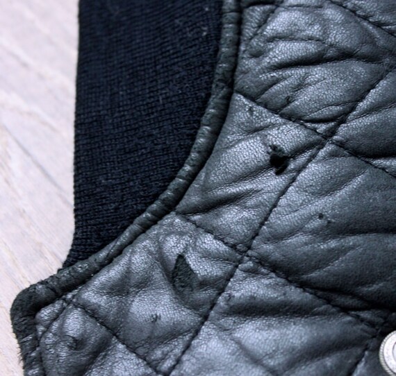 Vintage Black Quilted Leather Jacket, XS - image 6