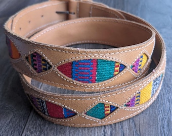 Guatemala Woven Colorful Cotton & Leather Gold Tone Buckle  display picture 1