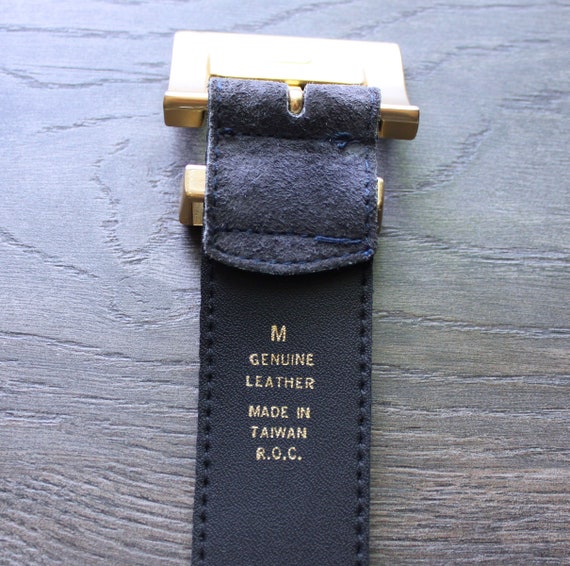 Blue Suede Leather Belt, Gold Buckle, Medium - image 4