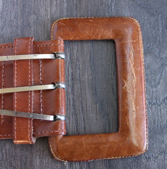 Vintage Wide Cognac Leather Stretch Belt, Ciprian… - image 6