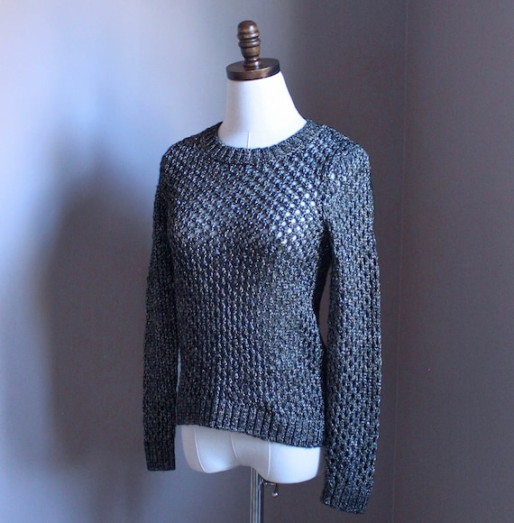 Metallic Open Weave Sweater, Small - image 2