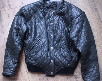 Vintage Black Quilted Leather Jacket, XS