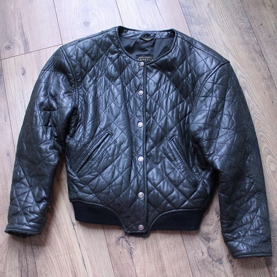 Vintage Black Quilted Leather Jacket, XS - image 1
