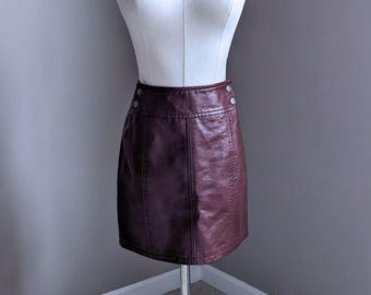 Faux Burgundy Leather Mini Skirt, Size 2, Free People
