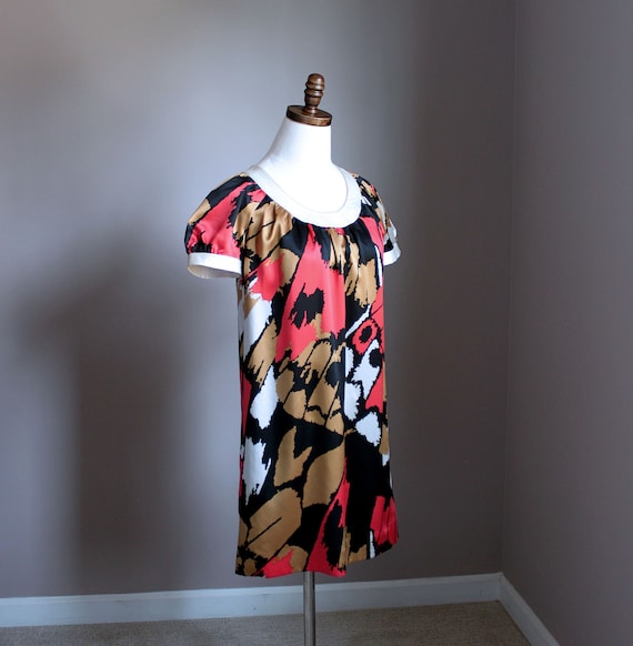 XS Vintage Silk Shift Dress, Abstract Print, Moda… - image 1