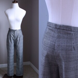 XS Felt Pleated Plaid Pants, Black and White