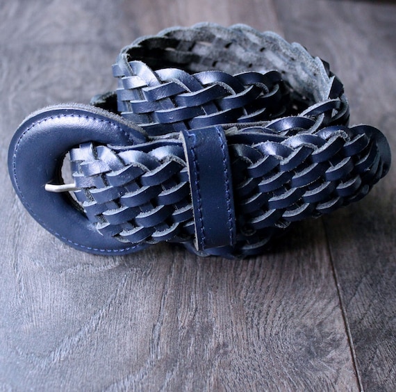 Vintage Capezio Navy Blue Woven Leather Belt, Size S/M - Etsy display picture 1