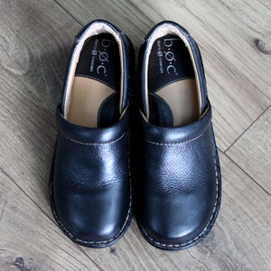 B.O.C. Born Concept Black Leather Clogs, Size 6 image 2