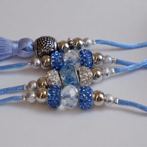 Beaded Dog Show Lead, Dog Leash, blue and silver rhinestone, 4 Feet Long, READY to SHIP