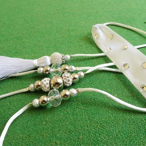 Beaded Dog Show Lead, white and silver beads, 4 Feet Long, READY to SHIP