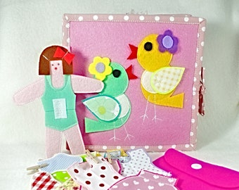 Quiet book for baby girls over 2 , 10 pages with educational activities, Montessori inspired soft book, first birthday gift for toddlers