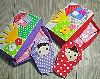 Polka dot pocket doll, sleepy baby doll, first birthday gift, travel toy for baby girl.