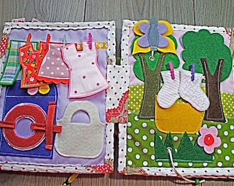 Quiet book for baby girl,toddler birthday gift, 10  pages with funny activity games.