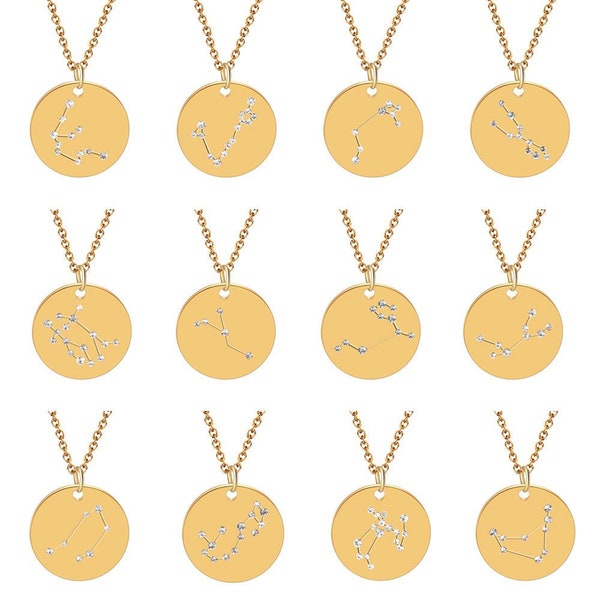 Gold stainless Steel 12 constellation charm disc pendant,crystals constellation disc,Zodiac Constellation Necklace,Scorpio charms,SALES