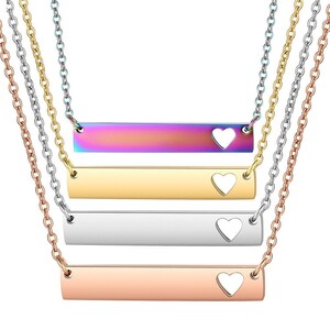 Mirror surface stainless steel blank bar necklace,Hollow out heart bar blank necklace,Gold stainless steel blanks,Hand stamping bar necklace
