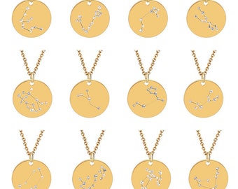 Gold stainless Steel 12 constellation charm disc pendant,crystals constellation disc,Zodiac Constellation Necklace,Scorpio charms,SALES