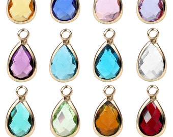 12 Month Drop Crystal Birthstone Charms,Crystal Birthstone Drops,Gold Drop Shape Birthstone Pendant
