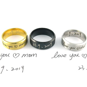 Anello personalizzato da 8 mm Anello con nome personalizzato Anello in acciaio inossidabile inciso Anello in oro con incisione personalizzata Anello con scrittura a mano reale Anello commemorativo Regalo