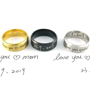 Personalized 8mm Ring Custom Name Ring Engraved Stainless Steel Gold Ring Custom Engraved Actual Handwriting Ring Memorial Ring Gift