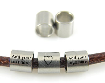 Personalized Cylinder Spacer Bead Custom Text Beads Engraved Stainless Steel Spacer Beads 1/10/100pcs
