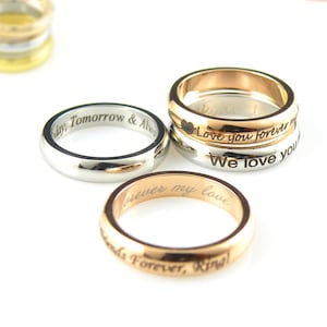 Anillo personalizado Nombre personalizado Anillo grabado Espejo pulido Anillo de acero inoxidable Anillo de oro rosa Anillo de boda grabado personalizado Regalo imagen 1