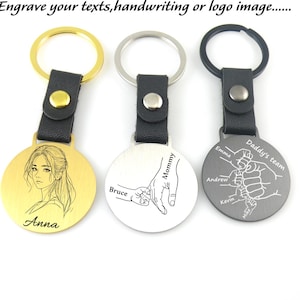 Personalized Daddy Keychain Custom Handwriting Key chain Engraved Fingerprint Round Disc Keychain Gift for Daddy Father&#39;s Day Keychain