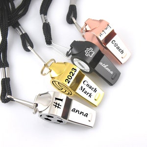 Personalized Whistle Necklace Custom Coach Whistle Necklace Engraved Stainless Steel Outdoor Whistle Personalized Teacher Black Coach Gift