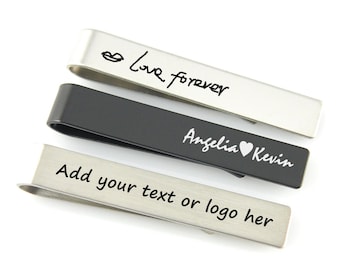Personalized Tie Clip Custom Tie Clip Handwriting Tie Clip Wedding Tie Clip Engraved Tie Clip Engraved Stainless Steel Tie Clip Bar Gift Box