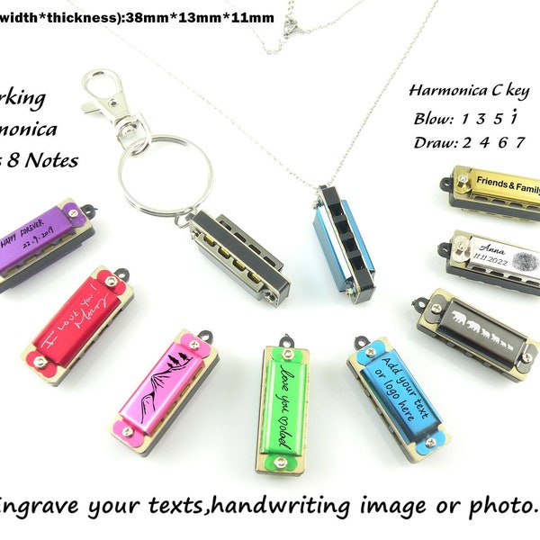 Personnalisé En Acier Inoxydable Harmonica Mini Harmonica Porte-clés Travail Harmonica Musical Pendentif Collier Adolescent Musique Cadeau