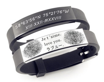 Personalized Bar Bracelet Custom Name Bar Bracelet Engraved Stainless Steel Bar Charm Bracelet Custom Handwriting Bracelet Fathers Day Gift