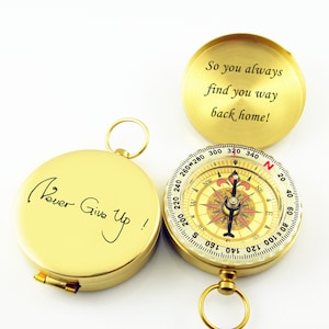 Personalized compass Engraved Working compass Gold brass compass Custom compass Anniversary gift Glow in the dark