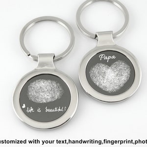 Personalized Name Keychain Custom Handwriting Key chain Engraved Fingerprint Keychain Memorial Keychain Personalized Jewelry