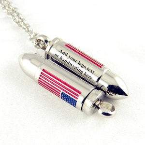 Medaglione in acciaio inossidabile personalizzato con ceneri di proiettile con bandiera degli Stati Uniti Collana con medaglione commemorativo personalizzato Collana con medaglione incisa con ceneri di cremazione