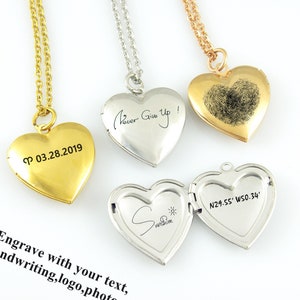 Ciondolo a forma di cuore personalizzato, ciondolo con nome personalizzato, ciondolo con foto incisa a mano, ciondolo a forma di cuore in acciaio inossidabile vuoto inciso
