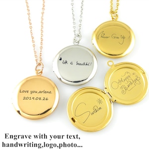 Medaglione rotondo personalizzato, ciondolo con nome personalizzato, ciondolo con foto inciso a mano, ciondolo in acciaio inossidabile vuoto inciso