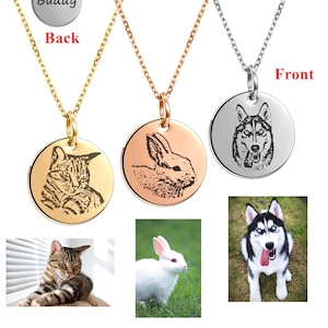 Collana con ritratto di animale domestico personalizzato Collana con nome di animale domestico personalizzato Collana con ritratto di cane Collana con foto di animale domestico incisa Gioielli commemorativi per animali domestici