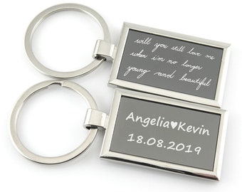 Personalized Handwriting Keychain Custom Photo Key chain Engraved Fingerprint Rectangle Keychain Memorial Keychain Personalized Jewelry